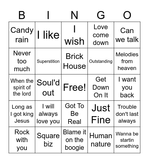 Old School Music Bingo Card