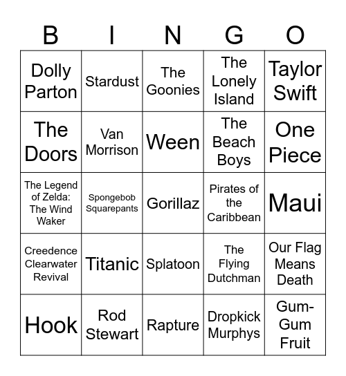 Pirates, Oceanic Trivia, & Aquatic Tunes Bingo Card