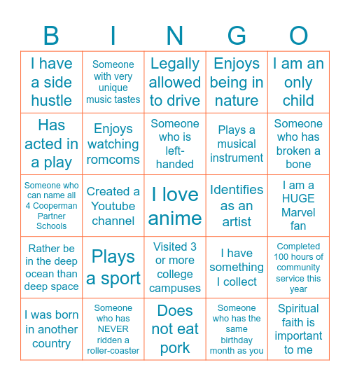 Cooperman Human BINGO Card