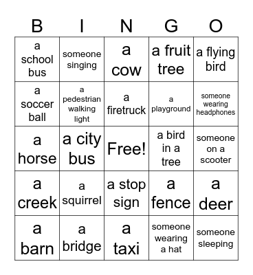 BUS TRIP BINGO Card