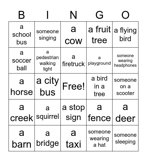 BUS TRIP BINGO Card