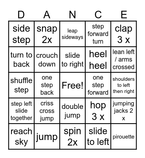 Dance BINGO Card