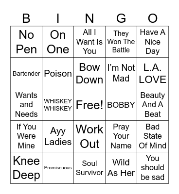 Hannah’s Play List Bingo Card