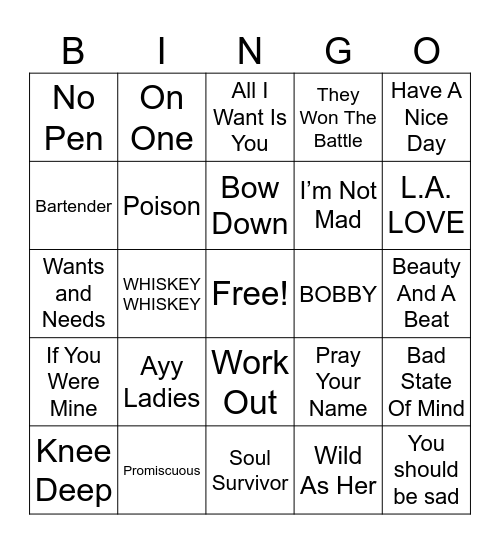 Hannah’s Play List Bingo Card