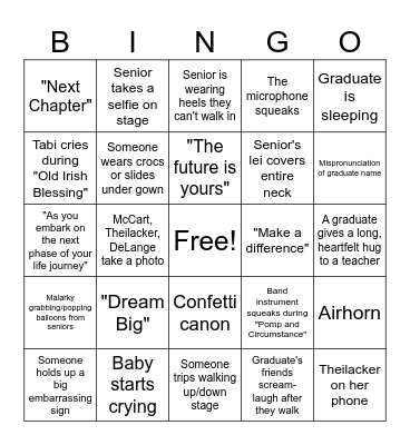 2025 Graduation Bingo Card