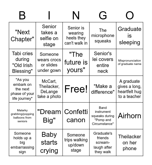 2025 Graduation Bingo Card