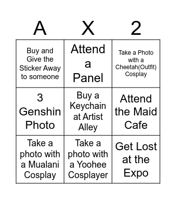 Anime Expo 2025 Bingo Card