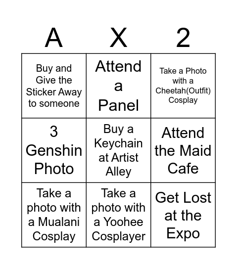 Anime Expo 2025 Bingo Card