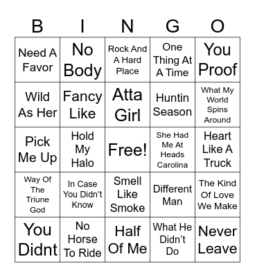 2022 Country Billboard Hits Bingo Card