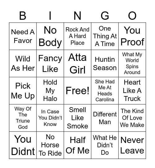 2022 Country Billboard Hits Bingo Card