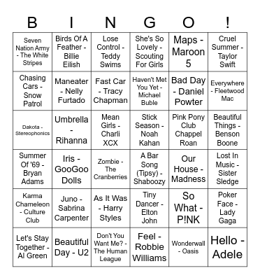 Musical Bingo Card