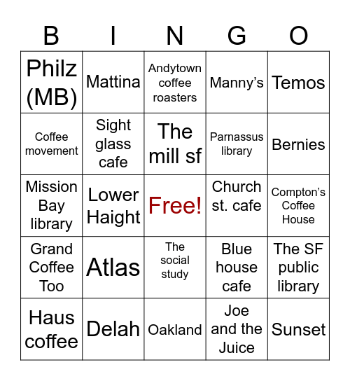 STEP 2 COFFEE SHOP BINGO Card