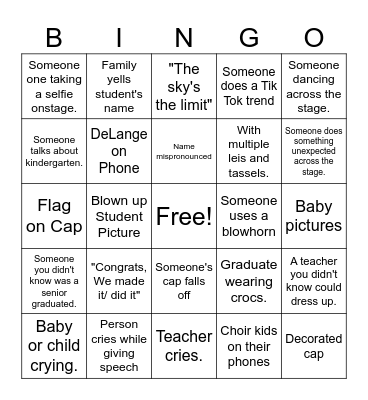 Graduation Bingo Card