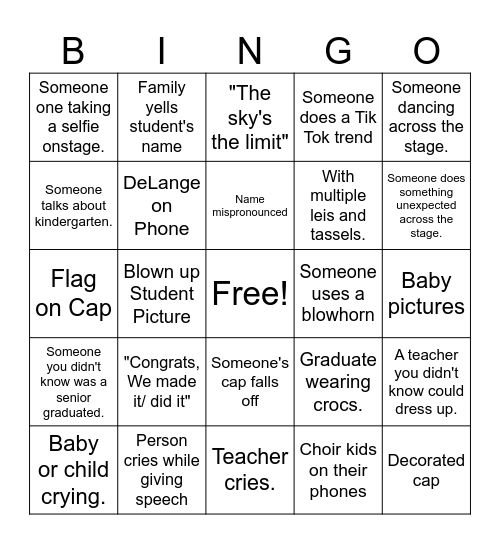 Graduation Bingo Card