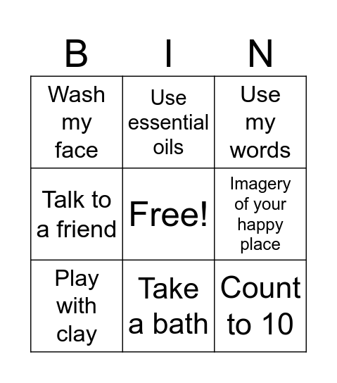 Anger Management Bingo Card