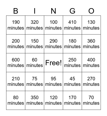 Time Conversion Bingo! Bingo Card