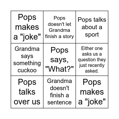 Grandma & Pops Phone Call Bingo Card