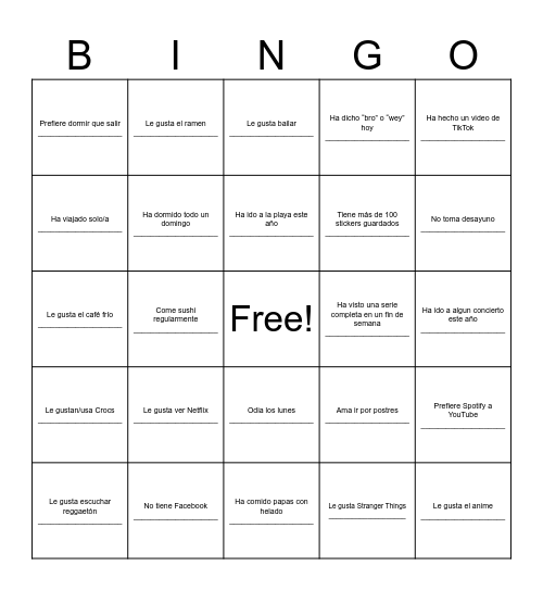 Untitled Bingo Card