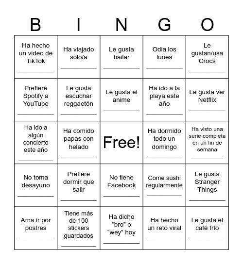 Untitled Bingo Card