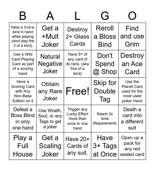 Balatro Bingo Card