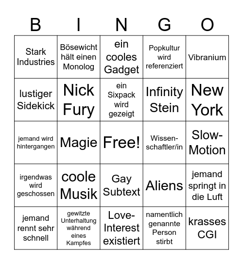 Marvel Bingo mit Johanna Bingo Card