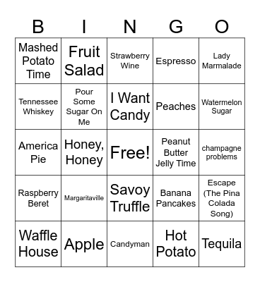 Food/Drink Bingo Card