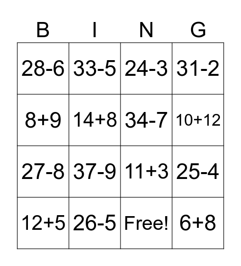 Math Bingo Card