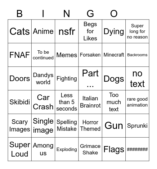 My movie Bingo Card
