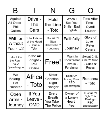 Christian Center - 80s/90s Classics Bingo Card