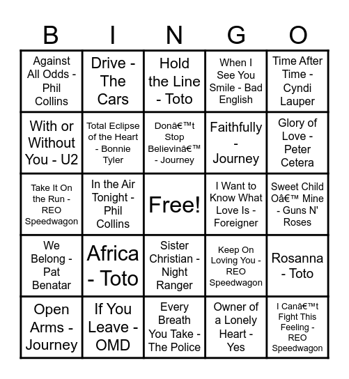 Christian Center - 80s/90s Classics Bingo Card