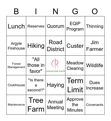2025 Canyon Rim Ranch Bingo Card
