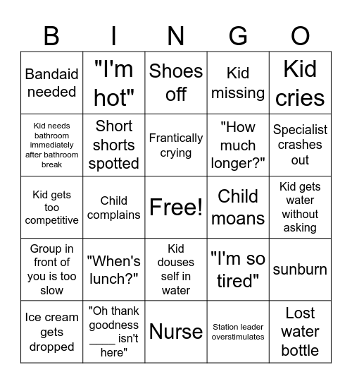 4th Grade Field Day 2025 Bingo Card