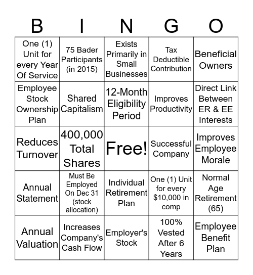 ESOP BINGO (2016) Bingo Card