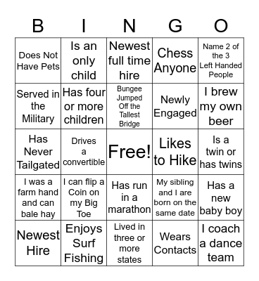 Ice Breaker Bingo Card