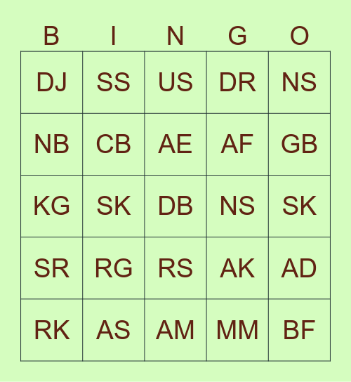 Random Letters Bingo Card