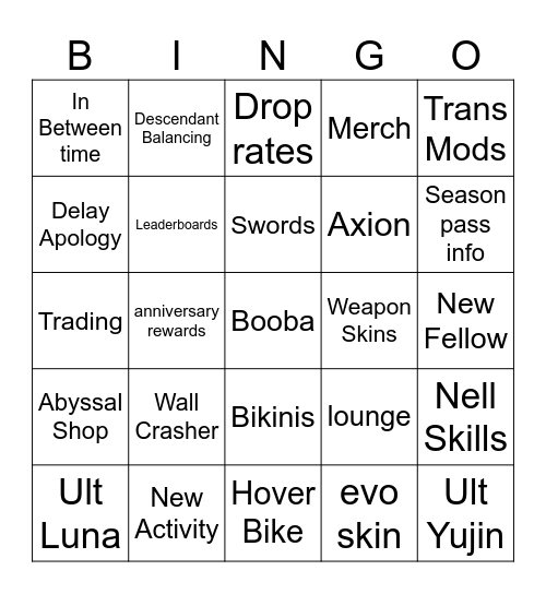 Untitled Bingo Card