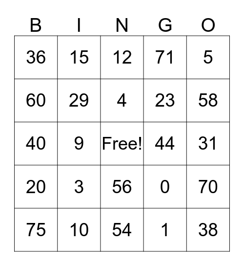 Evaluating Functions  Bingo Card