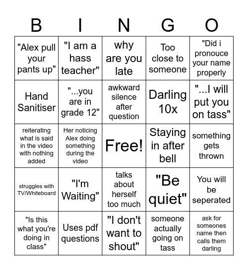 Mrs Scandeline Bingo Card