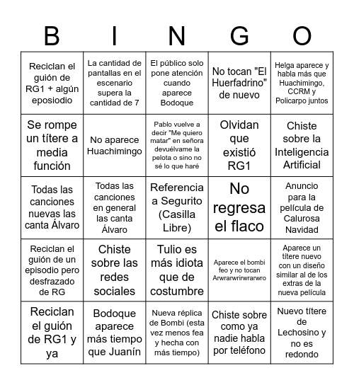 BINGO de Radio Guaripolo II (versión negativa) Bingo Card