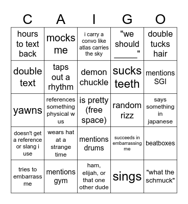 CAIGO Bingo Card