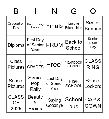 Graduation 2025 Bingo Card
