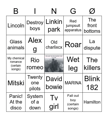 Emo malewife music Bingo Card
