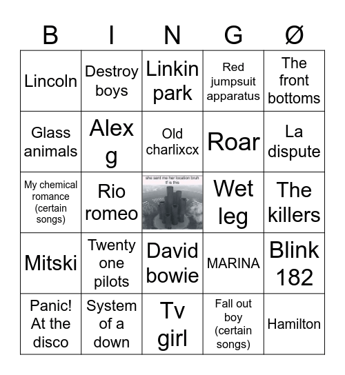 Emo malewife music Bingo Card