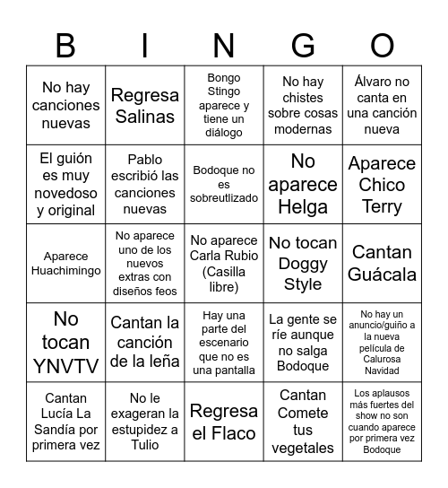 BINGO de Radio Guaripolo II (Versión Imposible) Bingo Card
