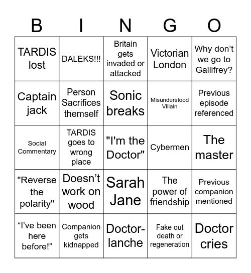 Doctor Who Season 2 Bingo 2005 Bingo Card