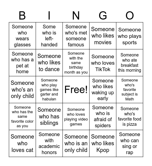 Human Bingo Card
