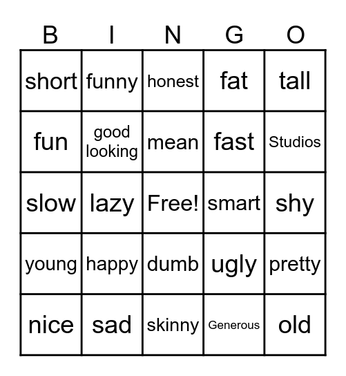 Adjectives Bingo Card