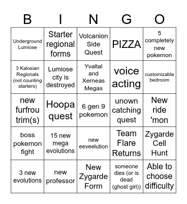 Legends Z-A Bingo!!!!!!! Bingo Card