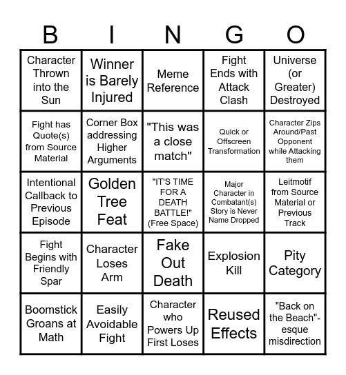 DEATH BATTLE! Tropes Bingo Card