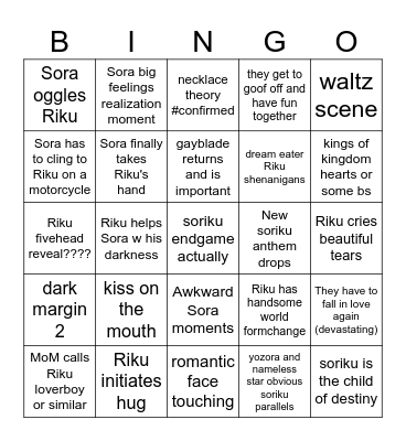 Soriku Bingo Card
